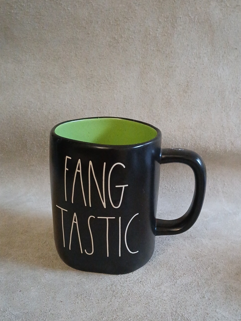 Rae Dunn Black and Green FANG TASTIC DRINK Ceramic Mug NEW